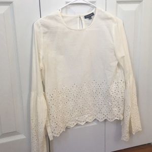 cream long sleeve linen top